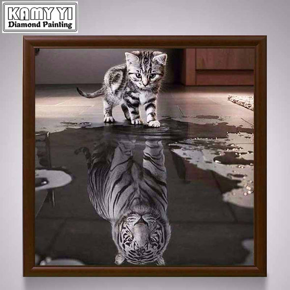 Cat Reflection Tiger 5D Diy Diamond Painting